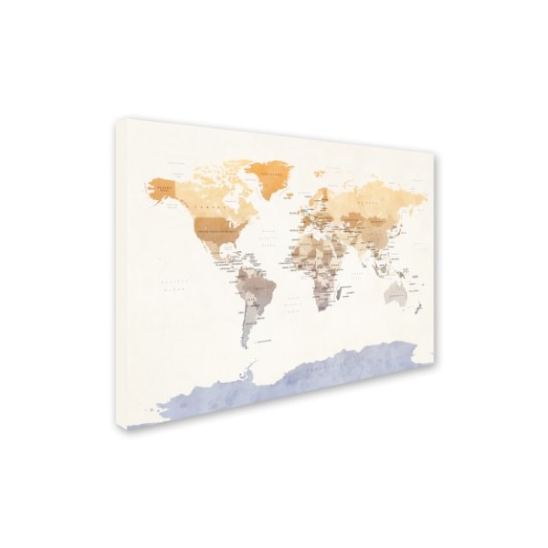 Michael Tompsett 'Watercolour Political Map Of The World' Canvas Art,35x47